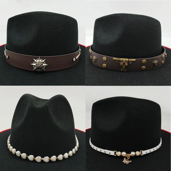 Ampla borda chapéus balde homens chapéu acessórios cinto de touro mulheres palha cowboy fedora fivela decoração ao ar livre moda 231027