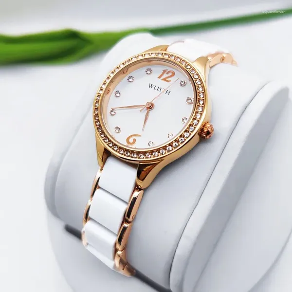 Relógios de pulso relógio feminino cerâmica banda de aço moda impermeável estudante quartzo diamante incrustado