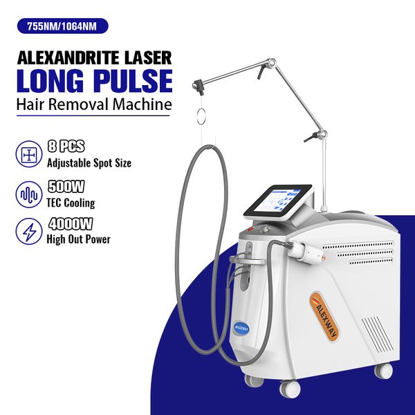 Máquina de remoção de pêlos a laser Alex aprovada pela FDA ND YAG Laser 755nm 1064nm Alexandrite Equipamento de pulso longo