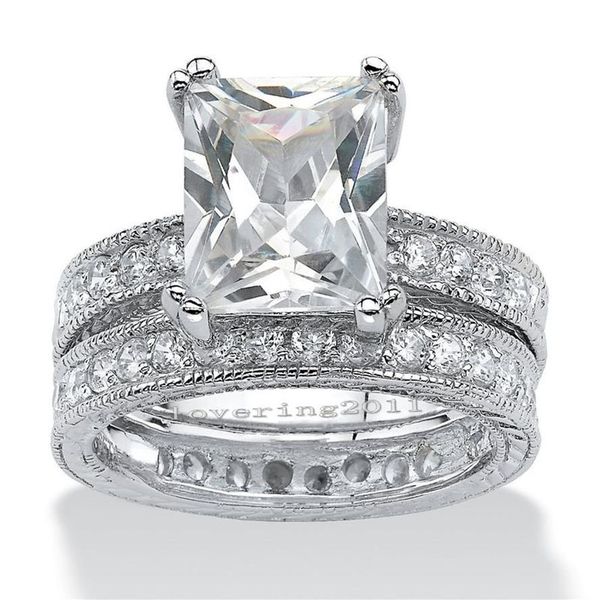 choucong Antiker Princess-Schliff, 5 Karat Steindiamant, 14 KT Weißgold gefüllt, Verlobungsring, Ehering-Set, Größe 5-11318S