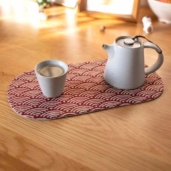 Tapetes de mesa Japão estilo oceano onda imprime algodão isolamento térmico bule de chá suporte de copo criativo placemats