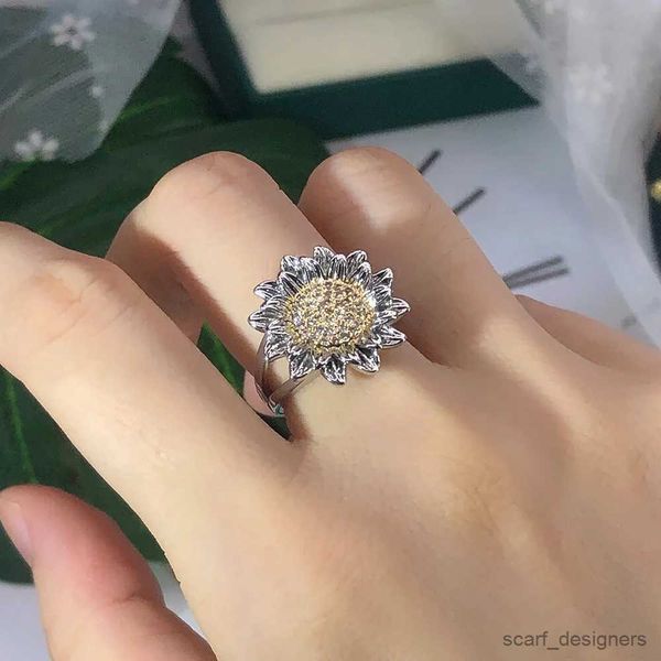 Anéis de banda anéis de girassol para mulheres acessórios de junta de metal senhoras cor prata anel moda jóias r231027
