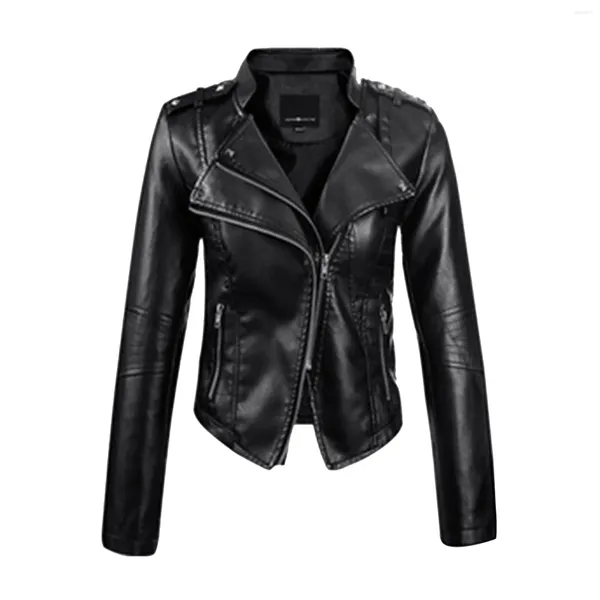 Kadın Ceketleri Bayanlar Lapel Motor Ceket Sonbahar Şık Üstler Zip Biker Kısa Punk Kırpılmış Katlar Uygun Açık Açık Serin Stil Giysileri