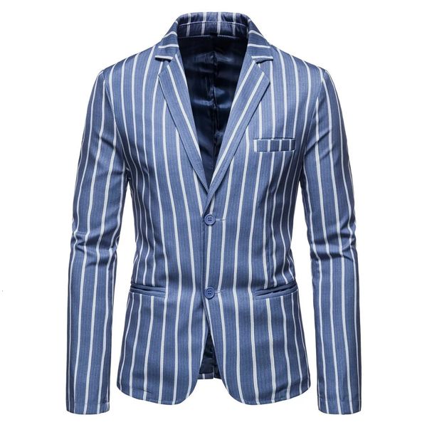 Herrenanzüge Blazer Männer lässig große Anzugjacke blau und weiße Streifen mit zwei Knöpfen Herren formelle Jacke Blazer Männer Größe M5XL 231026