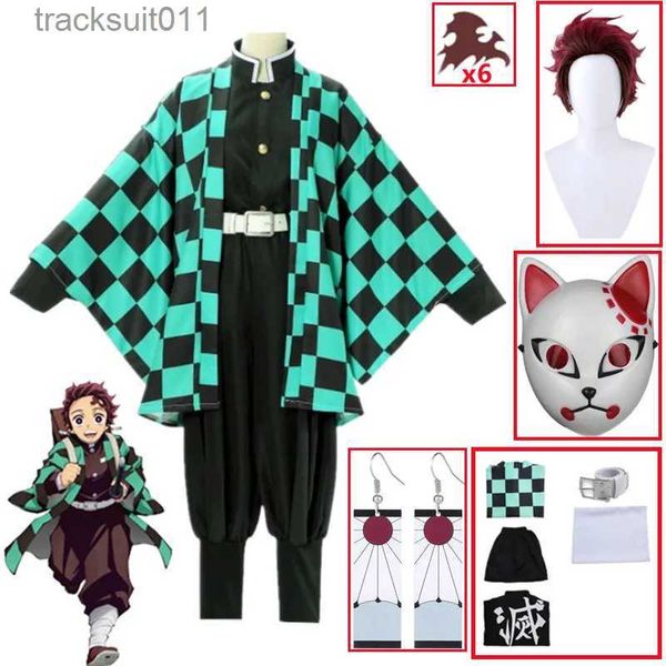 Anime Kostümleri Şeytan Slayers Kimetsu Hayır Yaiba Tanjirou Kamado Cosplay Come Kimono Pelerin Cadılar Bayramı Partisi Anime Giysileri Üniforma Seti L231027