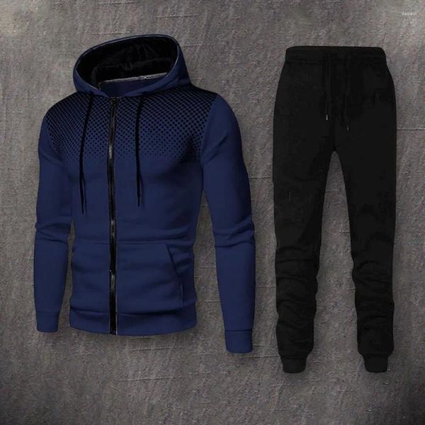 Set da corsa Uomo Autunno Inverno Felpa con cappuccio Pantaloni Abito Chiusura con cerniera Elastico traspirante in vita con coulisse Pantaloni sportivi Cappotto Set Abbigliamento