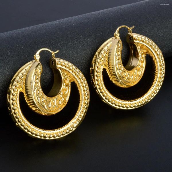 Hoop Ohrringe Nigeria Afrika 18K Gold Farbe Für Frauen Unregelmäßigen Großen Ring Ohrring Italienischen Dubai Dame Ohr Drop Party täglichen Tragen Schmuck