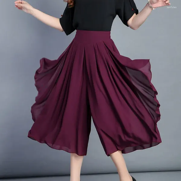 Damenhosen ZXRYXGS 2023 Frühling/Sommer Chiffon Wide Leg Culottes Hohe Taille Dünner und locker sitzender Rock