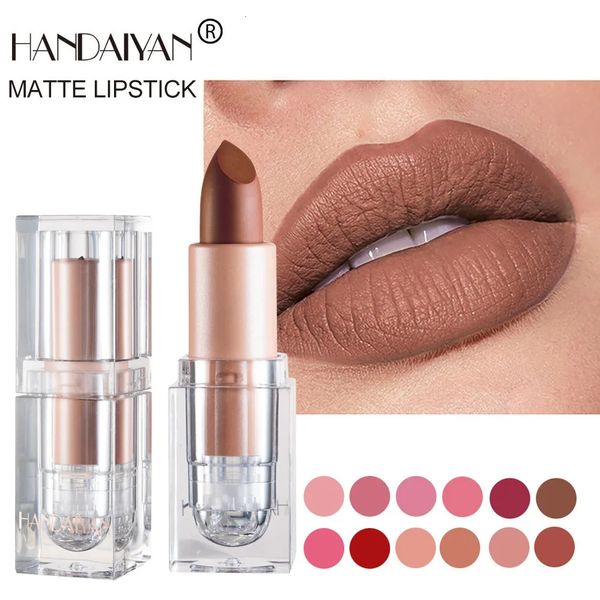 Lippenstift HANDAIYAN Matte Wasserdicht Samt Lippenstift Langlebig Braun Burgund Tönung Nude Sexy Lipstic Frauen Make-Up Kosmetik 231027