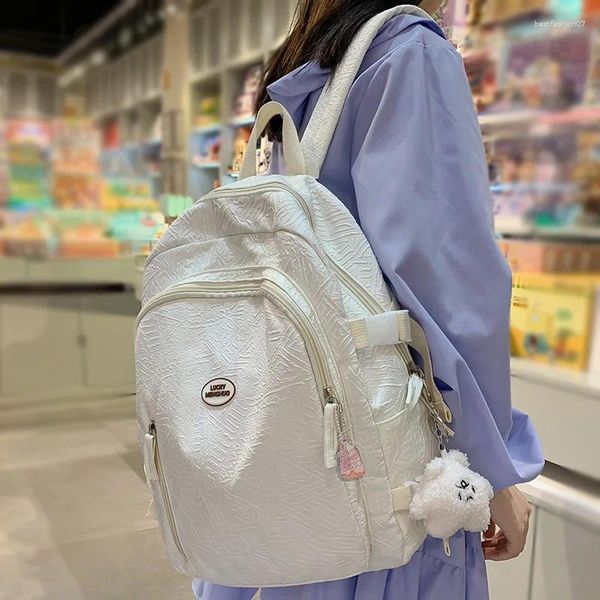 School Bags Ladies Cute White College Backpack Women Leisure Bag Girl Laptop Trendy Female Travel Book Fashion Teenager