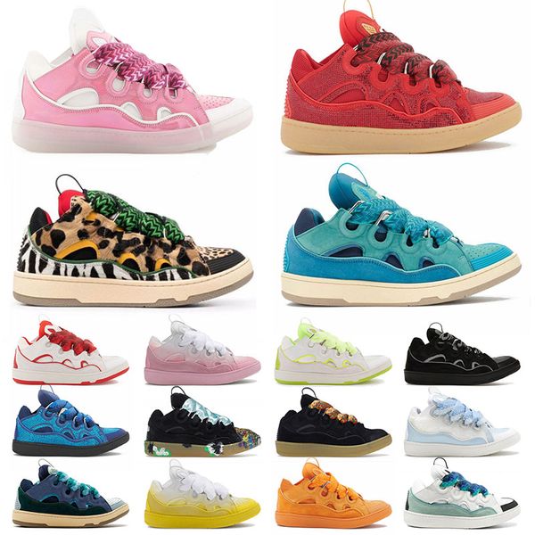 lanvins shoes lavins curb sneakers designer shoes all black pink grey green yellow red blue white【code ：L】luxury trainers mens shoes dghate