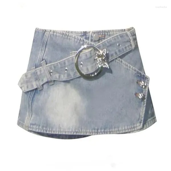 Röcke Schmetterling Gürtel Punk Denim Rock Frauen Sommer Y2k Hohe Taille A-line Mini Frau Koreanische Mode Vintage Jeans Kleidung