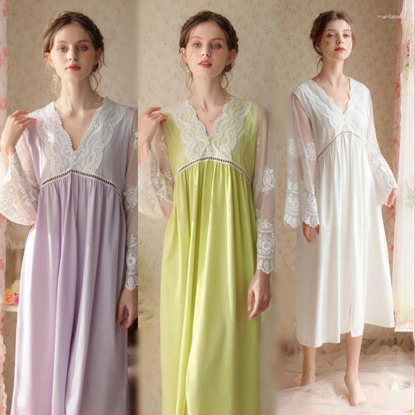 Mulheres sleepwear feminino elegante renda manga longa camisola sleepshirts nightdress casa pijamas lingerie macia roupas de verão