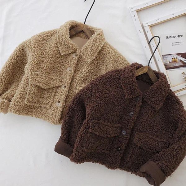 Jaquetas moda outono inverno bebê meninos meninas casacos de pele cor sólida gola aberta cardigans único breasted quente crianças outwears