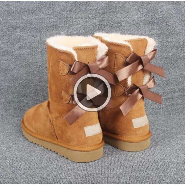 O ENVIO GRATUITO de Natal clássico de algodão alto botas de inverno Botas de couro real Bailey Bowknot mulheres bailey arco botas de Neve Bota