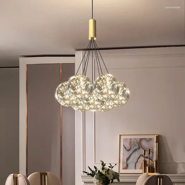 Lampadari L Soggiorno Lampada a sospensione a sfera in vetro Moderno romantico LED Cucina Camera da letto Sala da pranzo Starlight