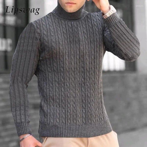 Maglioni da uomo Maglieria slim elasticizzata Maglione da uomo Casual Twist Crochet lavorato a maglia a coste Dolcevita Top basic Maglione da uomo autunno moda