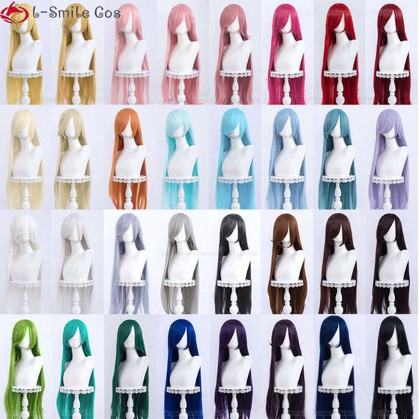 Costumi di gassuiti colorati da 100 cm di lunghezza dritta Wig Wig nero Blu viola Sintetico Capelli Compatibile OMOPINENET OMOPINENET OMOPINENET COLLE SOLID