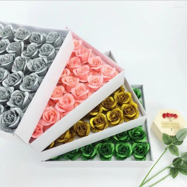 Flores decorativas 30 peças 7cm glitter artificial em pó pe flor rosa para festa de casamento lembranças de aniversário presentes favor decoração de casa