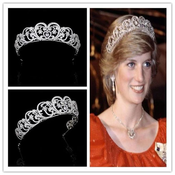 Royal Diana Corona Zircone Tiara CZ Cubic Zirconia Fascia di lusso da sposa da donna Prom Copricapo Argento Copricapo Capelli Accesso202j