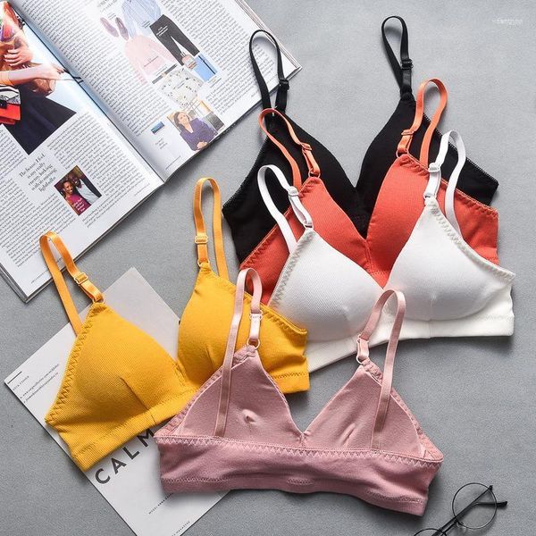 Bustiers espartilhos triângulo copo sem anel de aço sutiã menina sexy profundo v fio algodão biquíni envolto suspender bandeau bralette topbustiers