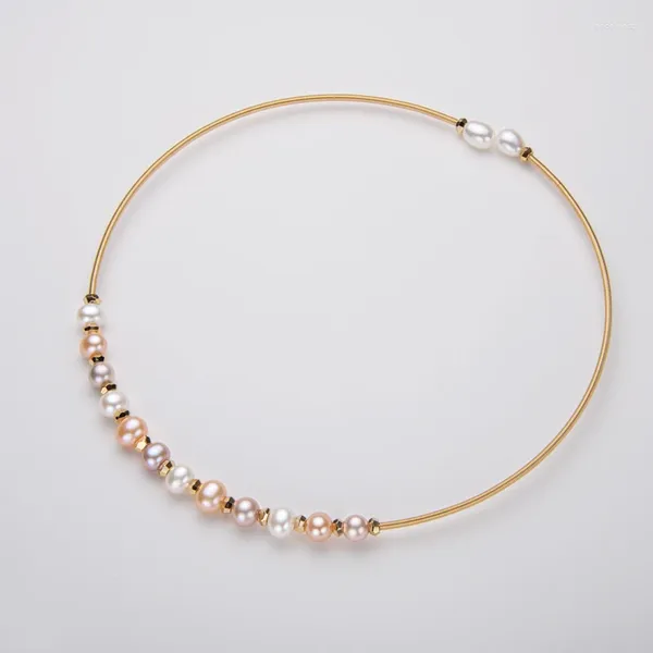 Ciondoli Lnngy Collana girocolli in oro 14 carati Elegante perla d'acqua dolce naturale da 5,5-7 mm per le donne Delicato regalo di gioielli quotidiani