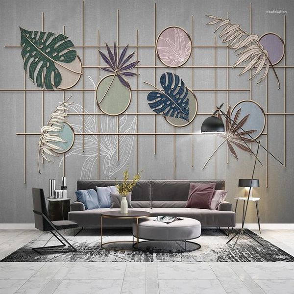 Sfondi Murale stereo 3D personalizzato Moderno creativo Luce Lusso Foglie di piante tropicali Carta da parati Ufficio Studio Arredamento della stanza Paesaggio Panno da parete