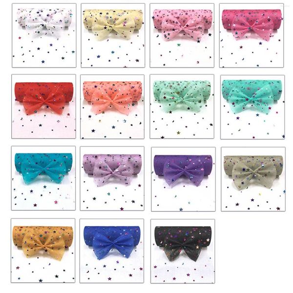 Tecido de roupas 15cm 10 jardas lua estrela confetes glitter tule rolos organza malha pura gaze rolo artesanato suprimentos decoração de festa de casamento