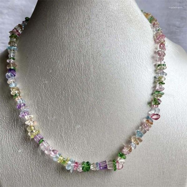 Correntes 5-8mm Clear Quartz Colar Roxo Rosa Azul Amarelo Verde Pedra Natural Jóias Chocker Frisado Mãe Filha 35/40/45/50/55cm