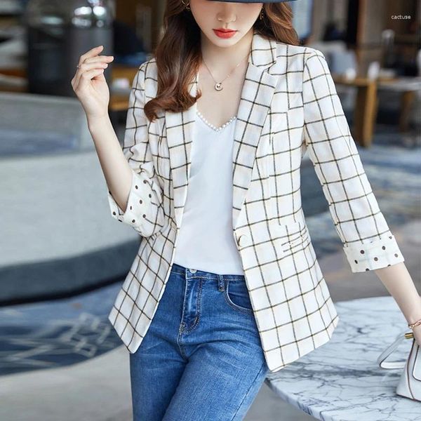 Abiti da donna Blazer Moda donna Plaid Coreano Chic Estate Donna Cappotti eleganti Bottone singolo Sottile Casual Piccola giacca sportiva Top S-4XL