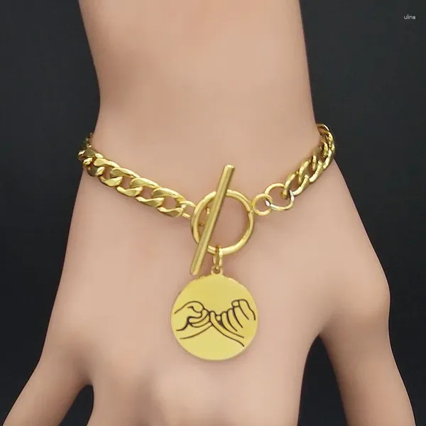 Link pulseiras moda amigo para mulheres aço inoxidável cor ouro pulseira corrente jóias gourmet femme b185s06