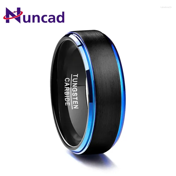 Anéis de cluster Nuncad 8mm superfície fosca azul passo chapeamento preto anel de casamento de carboneto de tungstênio para mulheres homens tamanho 6-15