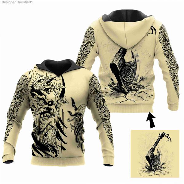 Moletons masculinos Moletons Vintage Warrior Crânio Martelo Hoodies Moda Pulôver 3D Impresso Zipper Hoodies / Moletons Mulheres Para Homens Halloween Top Costumes L231027