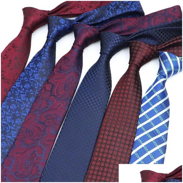 Bow Ties Erkek Moda Kazıları Klasik Stripe Paisley Kırmızı Donanma Mavi Düğün Partisi Jacquard Dokuma Takım Gömlek Hediyeleri Cravat Drop D Dhvi9