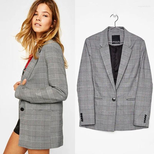 Damenanzüge Damenmode Bürokleidung Single Button Blazer Mantel Vintage Langarm Hahnentrittkleid Anzugjacke Weibliche Oberbekleidung Chic