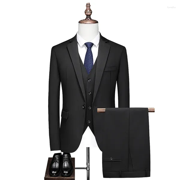 Ternos masculinos 2023 fino high-end (terno colete calças) moda negócios magro vestido de festa cor sólida britânico três peças conjunto