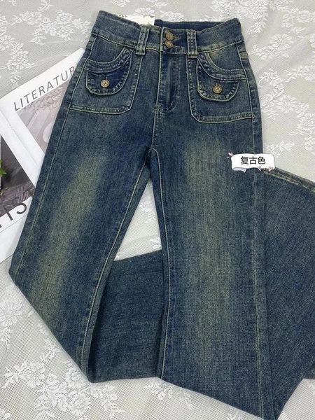 Jeans da donna Autunno/Inverno Moda Versatile Spicy Girl Retro Blu Micro La Pantaloni a ferro di cavallo Pantaloni a vita alta slim fit svasati