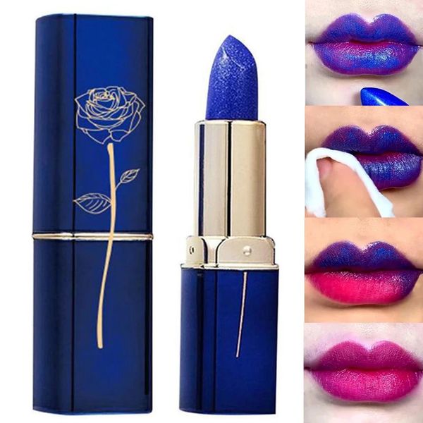 Batom Azul Rosa Temperatura Mudança de Cor Lip Hidratante Bálsamo Maquiagem Feminina Sexy Gloss Brilhante 231027