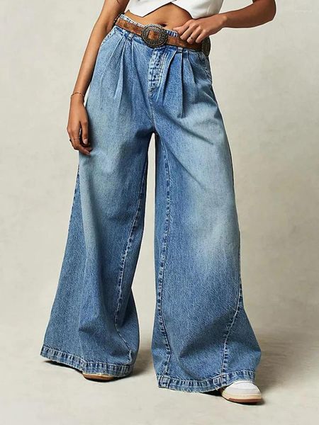 Frauen Jeans Baggy Breite Bein Hose Frauen Mid Rise Jean Hosen Kleidung Koreanische Mode 2023 Streetwear Hosen Urban Warm