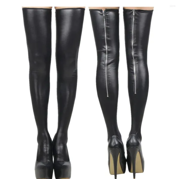 Frauen Socken Sexy PVC Latex Zipper Strümpfe Bein Tragen Clubwear Kunstleder Fetisch Kostüme Erotische Bodystocking