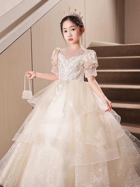 Principess Shiny Flower Girl Dresses for Wedding Wedding Satin Lace Floral Appliques Gonne a due
