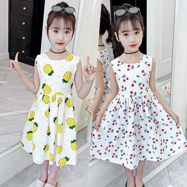 Vestidos da menina 2023 coreia verão criança meninas vestido crianças de uma peça sem mangas crianças roupas de moda