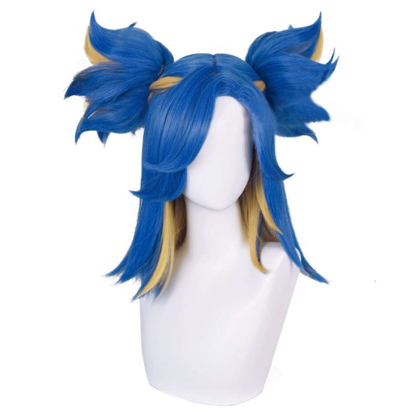 Costumi Catsuit Valorant Neon Cosplay Bionda blu con due fermagli per coda di cavallo Capelli resistenti al calore Anime Festa di Halloween + Cappellino per parrucca