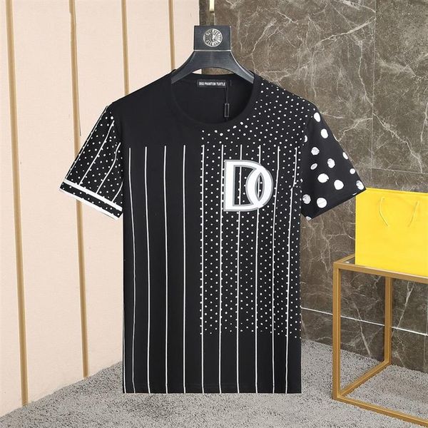 DSQ Phantom Kaplumbağa Erkek Tasarımcı Tişört İtalyan Milan Moda Polka Dot Çizgili Baskı Tişört Yaz Siyah Beyaz T-Shirt Kalça285f