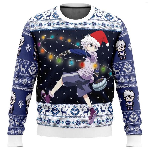 Felpe con cappuccio da uomo Killua Zoldyck V2 X Brutto maglione di Natale regalo Babbo Natale Pullover da uomo Felpa 3D e top Autunno Inverno