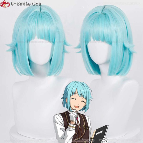 Trajes de catsuit anime es conjunto estrelas shino hime azul curto cosplay fibra de alta temperatura perucas de festa de cabelo sintético + peruca boné