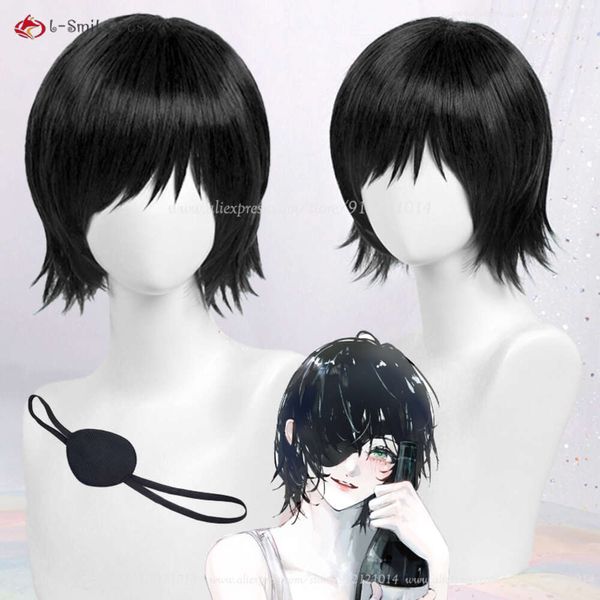 Costumi Catsuit Cosplay di alta qualità Anime Chainsaw Man Himeno Corto nero e maschera per gli occhi Parrucche resistenti al calore per capelli + Protezione per parrucca