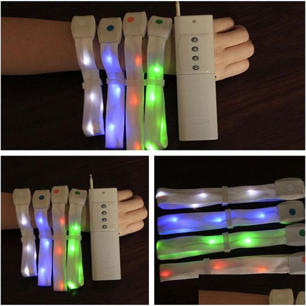 Outras fontes de festa festiva 50 pcs LED pulseira Add1pcs controle remoto brilhante pulseiras de nylon pulseiras pulseiras cinta para evento dhwi3