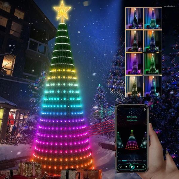 Saiten 2.1m Smart App Weihnachtsbaumlicht Bluetooth DIY Text Bilder LED RGB Fairy Waterfall Garland