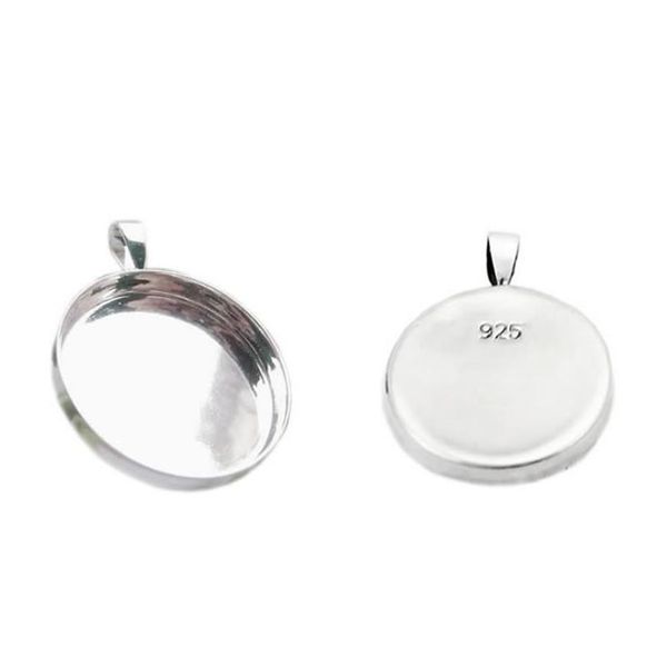 Beadsnice vassoi pendenti in argento sterling 925 supporti cabochon adatti per pietre rotonde posteriori piatte da 25 4mm po gioielli pendenti grezzi 315j